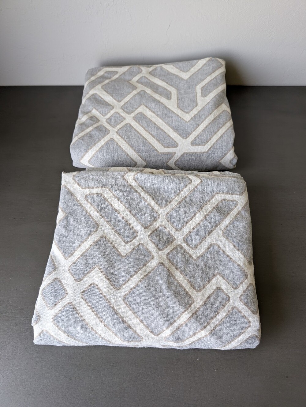 Pottery Barn Gray Cream Geometric Curtain Linen Cotton Size 50"X108 Lined